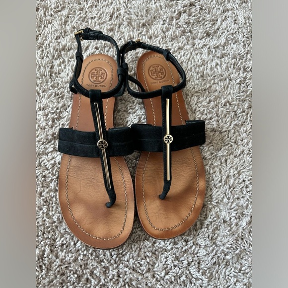 Tory Burch Bar Suede Logo Thong Sandal, Black - Picture 3 of 4